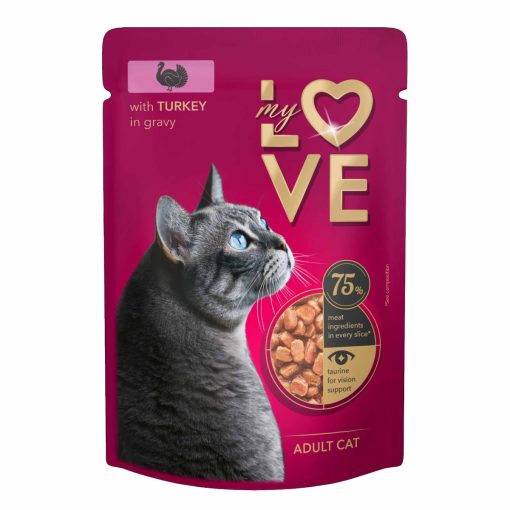 MY LOVE macska 85g Adult Pulyka ízletes szószban Alutasakos Macskaeledel