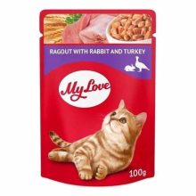 MY LOVE macska 24x85g Nyúl és Pulykaragu ízletes szószban Alutasakos Macskaeledel