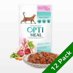   12x85g - MULTIPACK OPTIMEAL alutasakos macskaeledel Bárány és Zöldség zselében