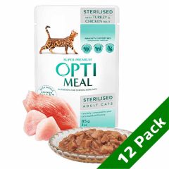   12x85g - MULTIPACK OPTIMEAL alutasakos macskaeledel Steril Pulyka+Csirkefilé szószban