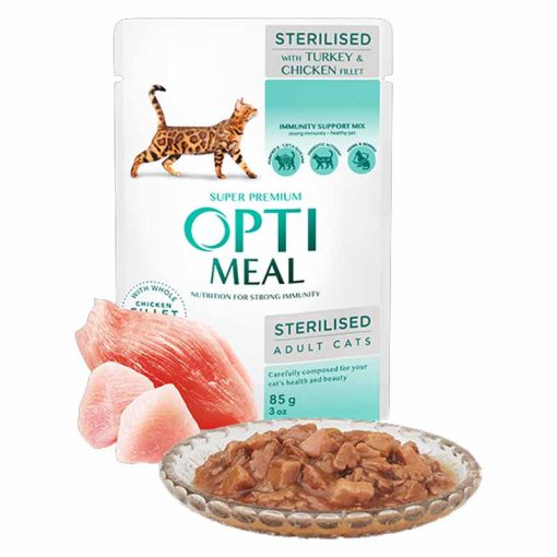 OPTIMEAL alutasakos macskaeledel Steril Pulyka+Csirkefilé szószban 12x85g