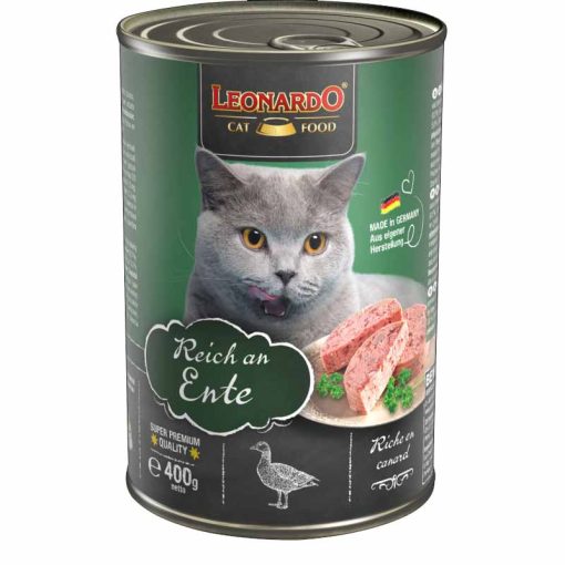 6x400G - KARTON LEONARDO Premium macska konzerv Kacsahúsban Gazdag