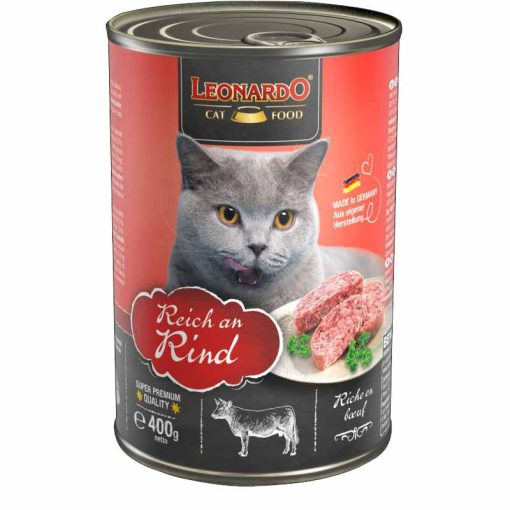 6x400G - KARTON LEONARDO Premium macska konzerv Marhahúsban Gazdag