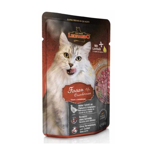 16x85g - KARTON LEONARDO Finest Selection szinhúsos alutasakos macsaeledel Fácán Tőzegáfonyával