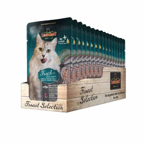 16x85g - KARTON LEONARDO Finest Selection szinhúsos alutasakos macsaeledel Halhús Rákkal