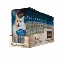 16x85g - KARTON LEONARDO Finest Selection szinhúsos alutasakos macsaeledel Pisztráng Macskagyökérrel