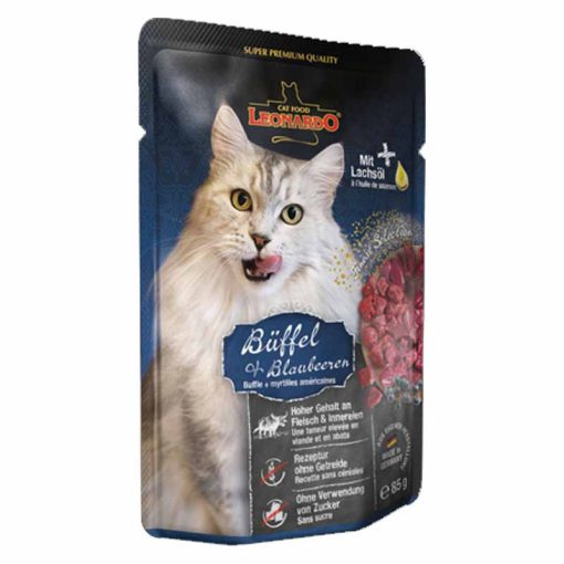 16x85g - KARTON LEONARDO Finest Selection szinhúsos alutasakos macsaeledel Bivaly áfonyával
