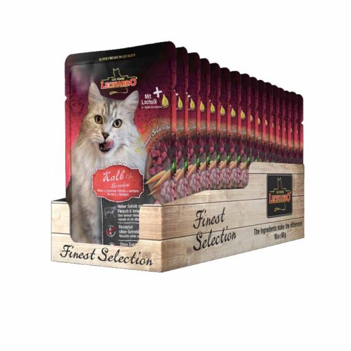 16x85g - KARTON LEONARDO Finest Selection szinhúsos alutasakos macsaeledel Borjú Zöldséggel