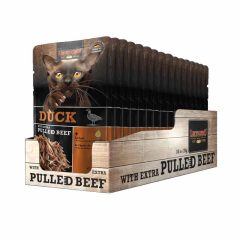   16x70g - KARTON LEONARDO Pulled Beef alutasakos macskaeledel Kacsahús extra tépett marhahússal