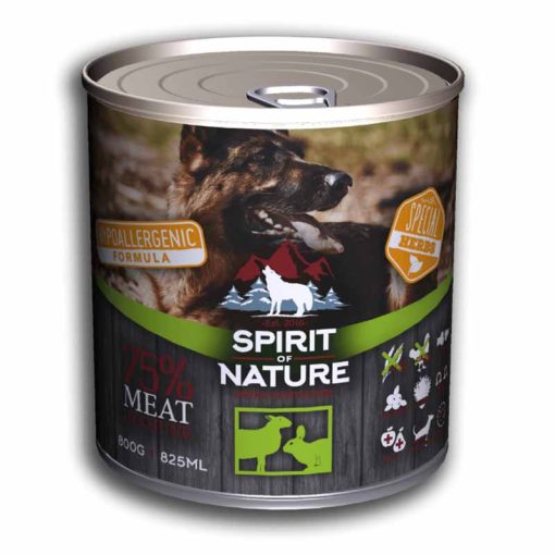 SPIRIT OF NATURE Dog Hypoallergen kutyakonzerv Bárányhússal és Nyúlhússal 6x800g
