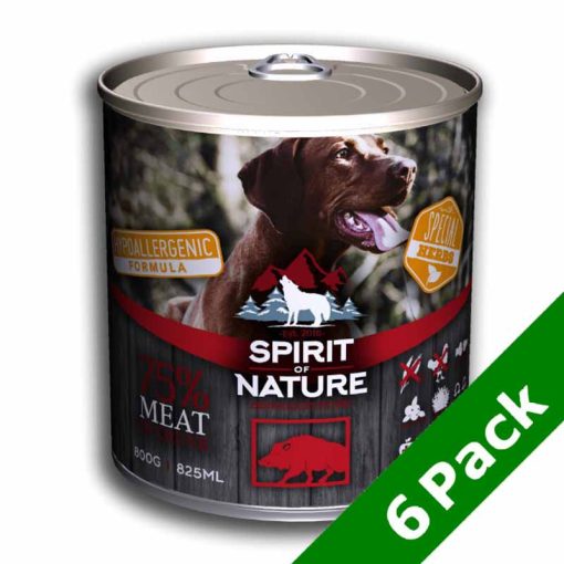 6x800g - KARTON SPIRIT OF NATURE Dog Hypoallergen kutyakonzerv Vaddisznóhússal