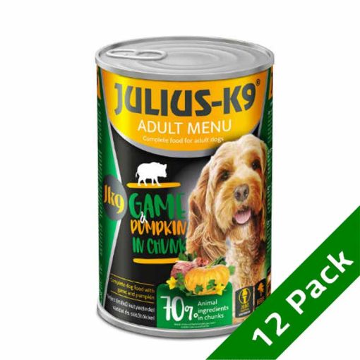 12x1240g - KARTON JULIUS K9 kutya konzerv Game&Pumpkin Vaddal,sütőtökkel