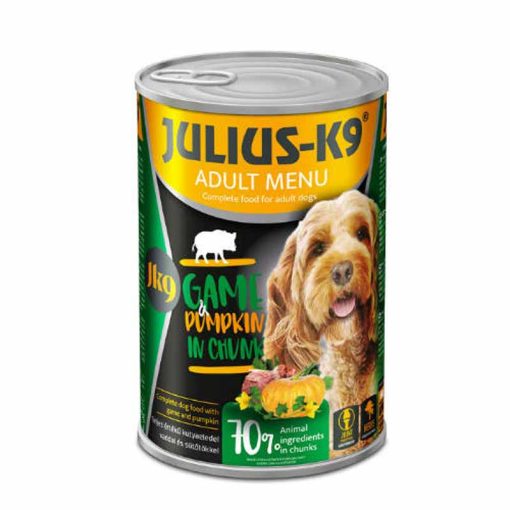 12x1240g - KARTON JULIUS K9 kutya konzerv Game&Pumpkin Vaddal,sütőtökkel