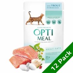   12x85g - KARTON OPTIMEAL alutasakos macskaeledel MULTIPACK Pisztráng Krém szószban