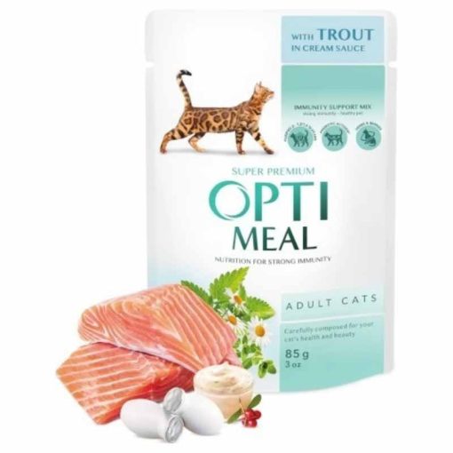 OPTIMEAL alutasakos macskaeledel MULTIPACK Pisztráng Krém szószban 12x85g