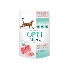   12x85g - KARTON OPTIMEAL alutasakos macskaeledel Steril Marha+Pulykafilé szószban
