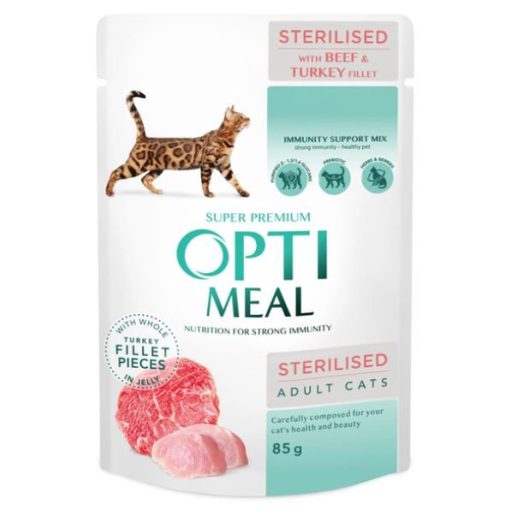 OPTIMEAL alutasakos macskaeledel Steril Marha+Pulykafilé szószban 12x85g